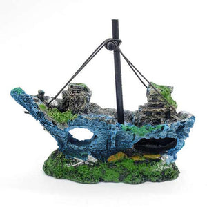 Aquarium Fish Tank Boat Ornament Pirate Ships Resin Landscape Underwater Decor