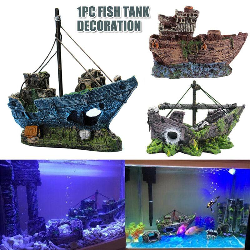 Aquarium Fish Tank Boat Ornament Pirate Ships Resin Landscape Underwater Decor