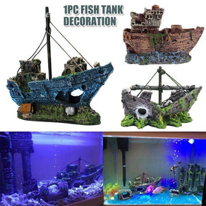 Aquarium Fish Tank Boat Ornament Pirate Ships Resin Landscape Underwater Decor