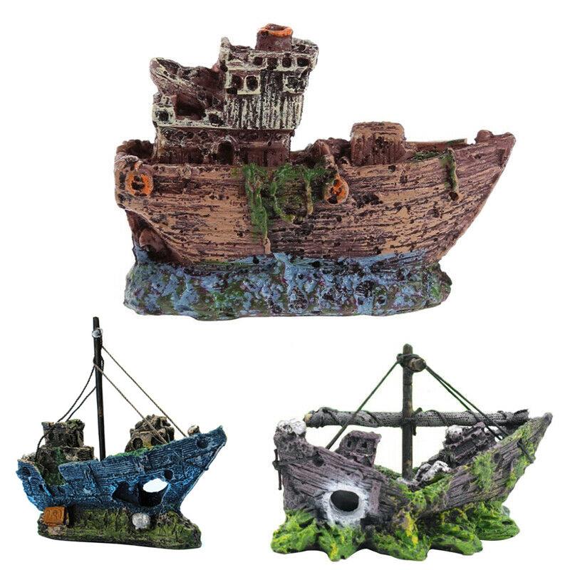 Aquarium Fish Tank Boat Ornament Pirate Ships Resin Landscape Underwater Decor