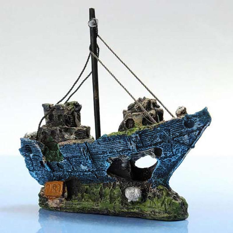 Aquarium Fish Tank Boat Ornament Pirate Ships Resin Landscape Underwater Decor