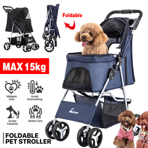 Pet Stroller Pram Dog Cat Carrier Cage Travel Pushchair Foldable 4 Wheels