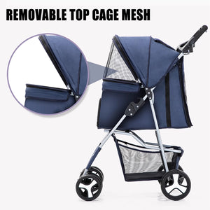 Pet Stroller Pram Dog Cat Carrier Cage Travel Pushchair Foldable 4 Wheels