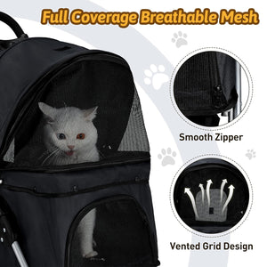 Pet Stroller Pram Dog Cat Carrier Cage Travel Pushchair Foldable 4 Wheels