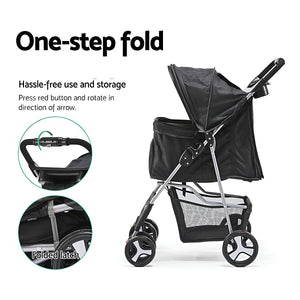 Pet Stroller Pram Dog Cat Carrier Cage Travel Pushchair Foldable 4 Wheels