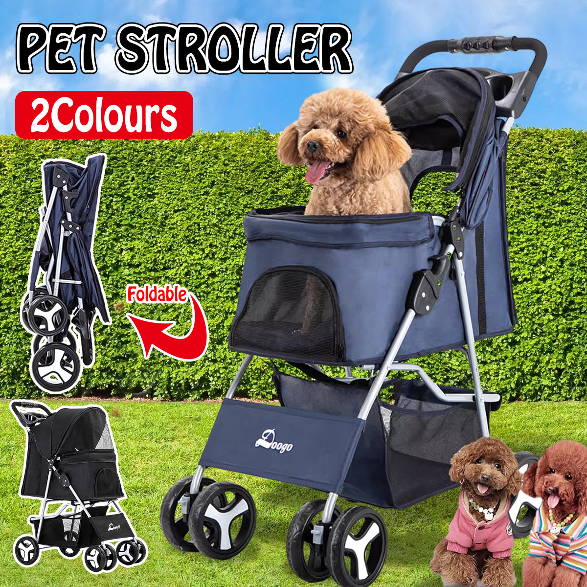 Pet Stroller Pram Dog Cat Carrier Cage Travel Pushchair Foldable 4 Wheels