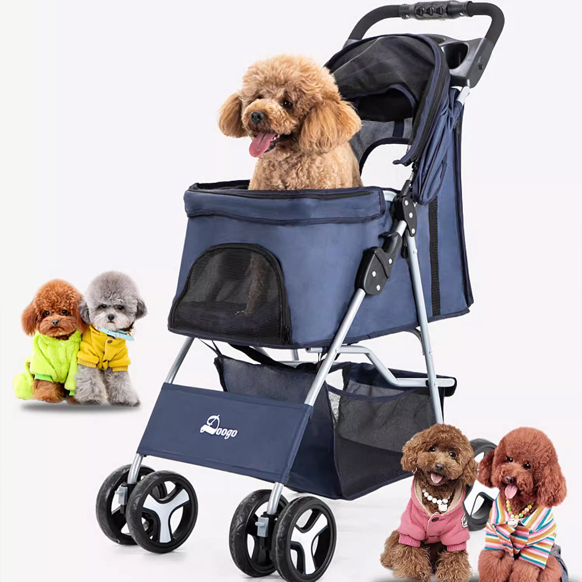 Pet Stroller Pram Dog Cat Carrier Cage Travel Pushchair Foldable 4 Wheels