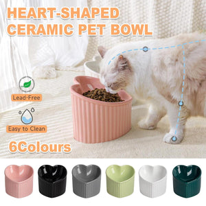 Heart-Shaped Ceramic Pet Bowl Elevated Cat & Small Dog Feeding Dish