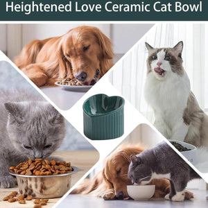 Heart-Shaped Ceramic Pet Bowl Elevated Cat & Small Dog Feeding Dish