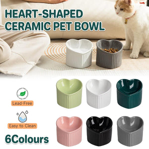 Heart-Shaped Ceramic Pet Bowl Elevated Cat & Small Dog Feeding Dish