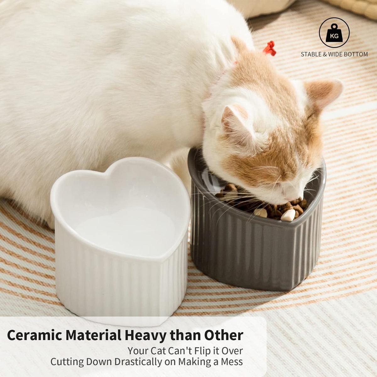 Heart-Shaped Ceramic Pet Bowl Elevated Cat & Small Dog Feeding Dish