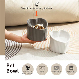 Heart-Shaped Ceramic Pet Bowl Elevated Cat & Small Dog Feeding Dish