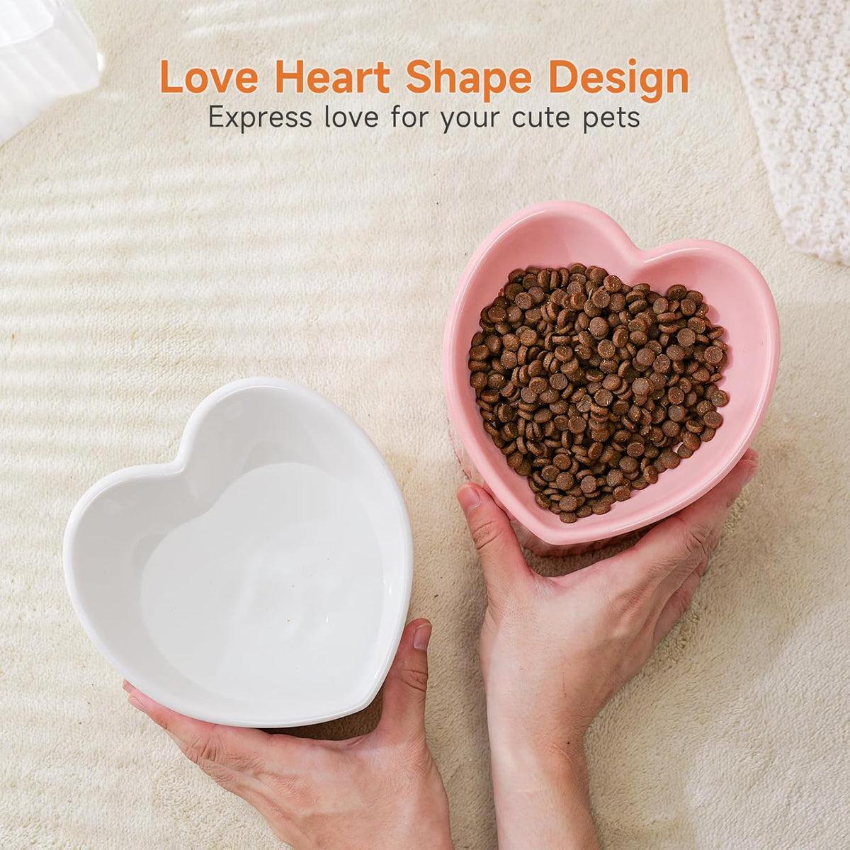 Heart-Shaped Ceramic Pet Bowl Elevated Cat & Small Dog Feeding Dish