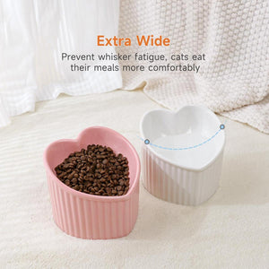 Heart-Shaped Ceramic Pet Bowl Elevated Cat & Small Dog Feeding Dish