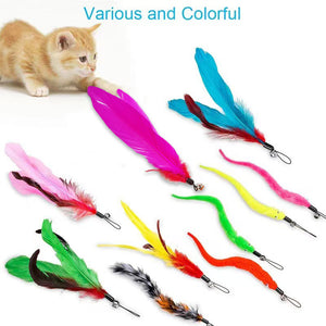 12pcs Interactive Cat Toy Feather Teaser Rod