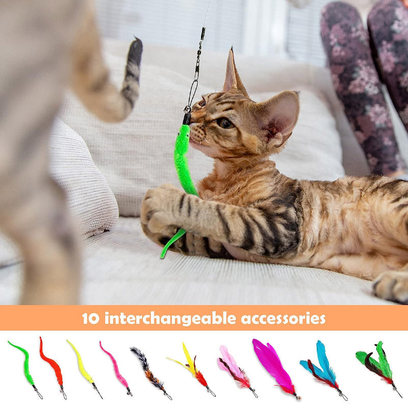 12pcs Interactive Cat Toy Feather Teaser Rod