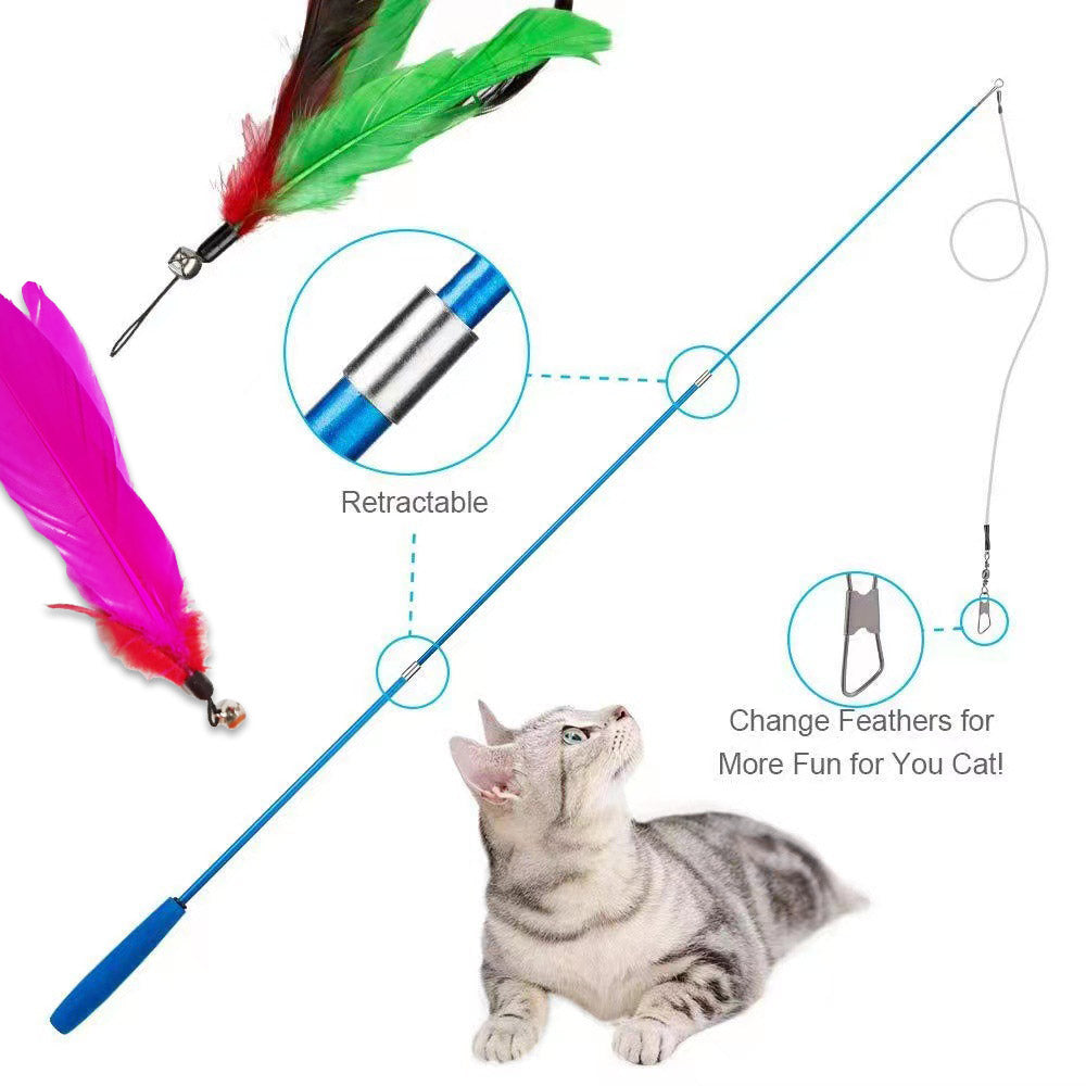 12pcs Interactive Cat Toy Feather Teaser Rod