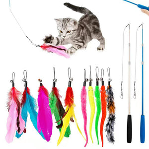 12pcs Interactive Cat Toy Feather Teaser Rod