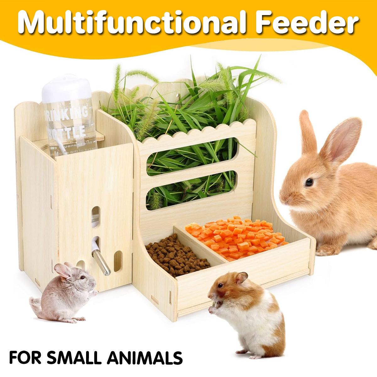 Wooden Feeder Stand for Small Pets Hay Rack Food and Water Holder