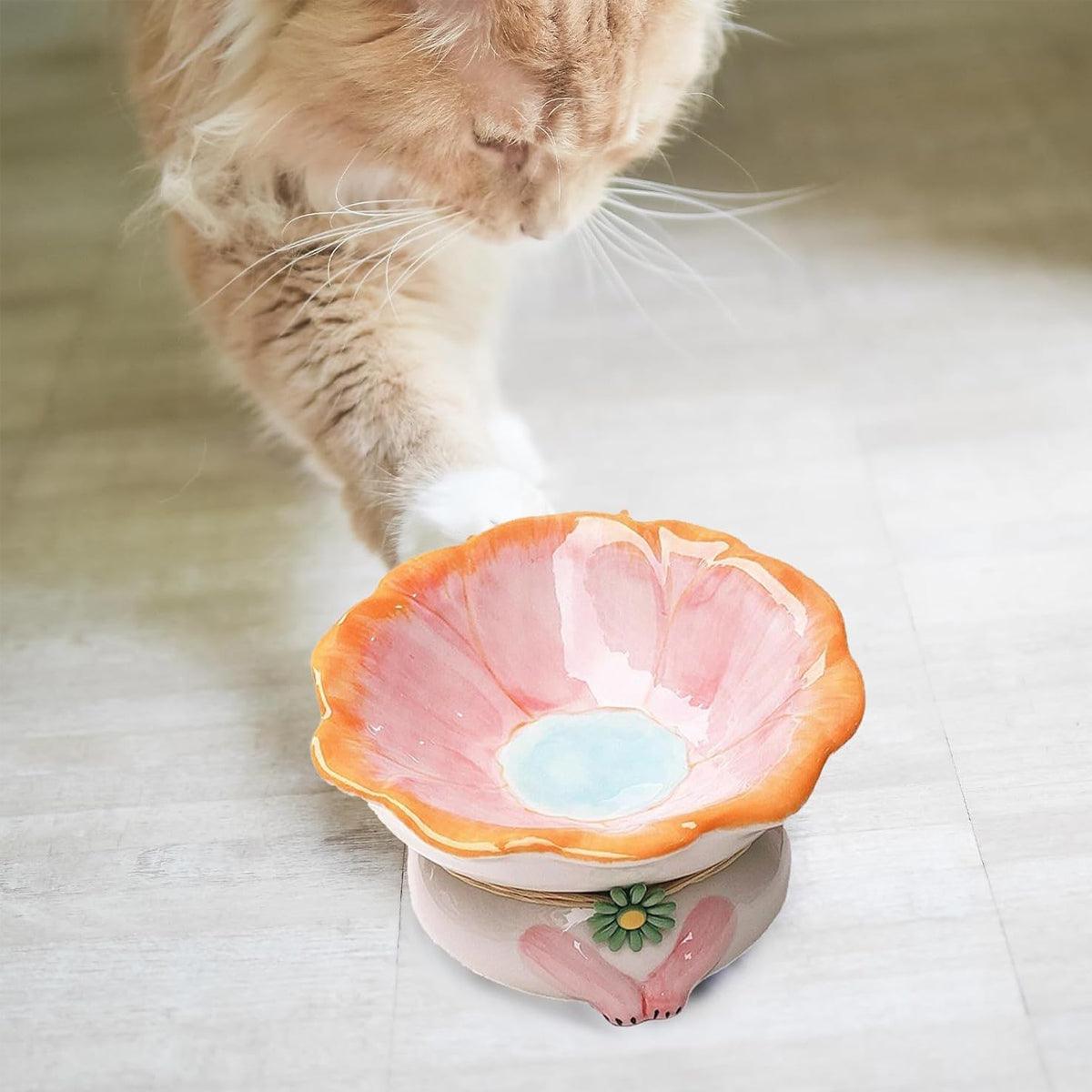 Tilted Ceramic Cat Bowl Elevated Pet Feeding Dish for Cats and Small Dogs