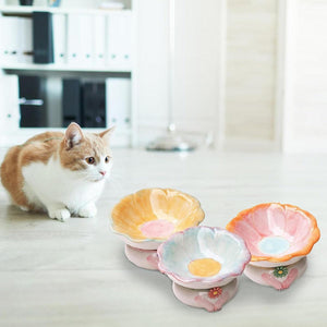 Tilted Ceramic Cat Bowl Elevated Pet Feeding Dish for Cats and Small Dogs