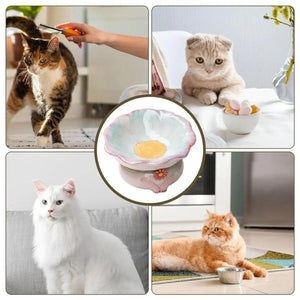 Tilted Ceramic Cat Bowl Elevated Pet Feeding Dish for Cats and Small Dogs