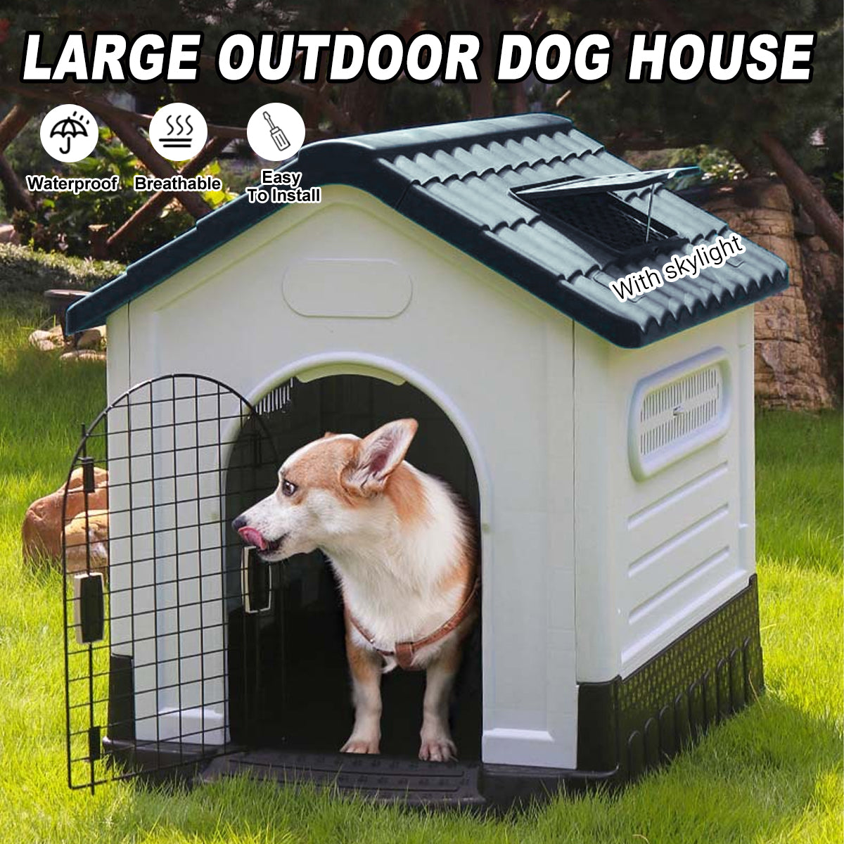 Dog Kennel Four Seasons Sunscreen Rainproof Outdoor Pet Shelter with Toilet