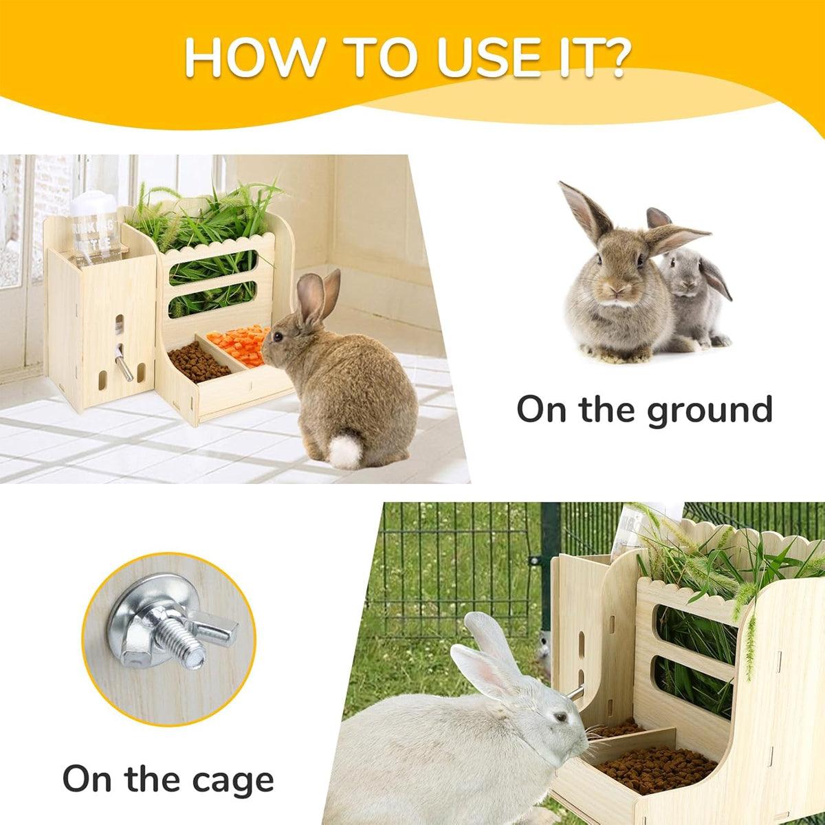 Wooden Feeder Stand for Small Pets Hay Rack Food and Water Holder