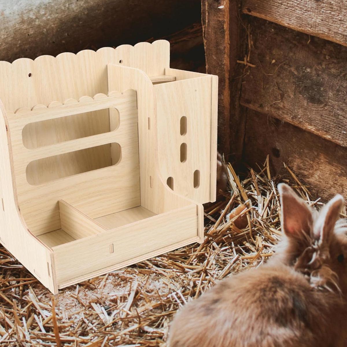 Wooden Feeder Stand for Small Pets Hay Rack Food and Water Holder