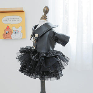 Faux Leather Dog Dress with Sequins Stylish Small Pet Outfit for Autumn & Winter