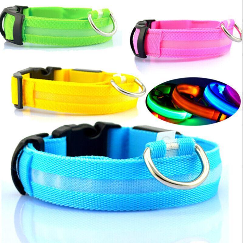 USB Rechargeable LED Dog Collar Nylon Glow Flashing Light Up Safety Pet Collars