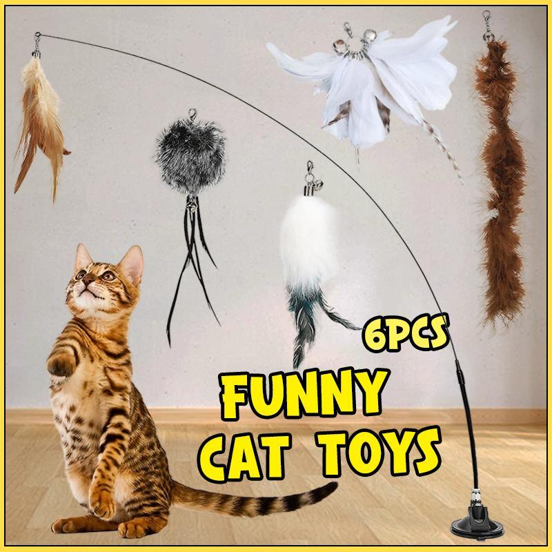 6x Interactive Cat Toys Stick with Suction Cup