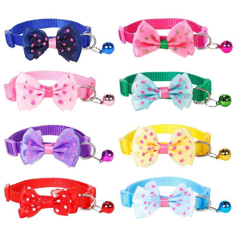 Adjustable Bow Tie Pet Collar with Bell Stylish Designer Cat & Dog Collars