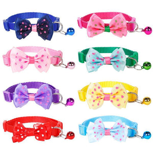 Adjustable Bow Tie Pet Collar with Bell Stylish Designer Cat & Dog Collars