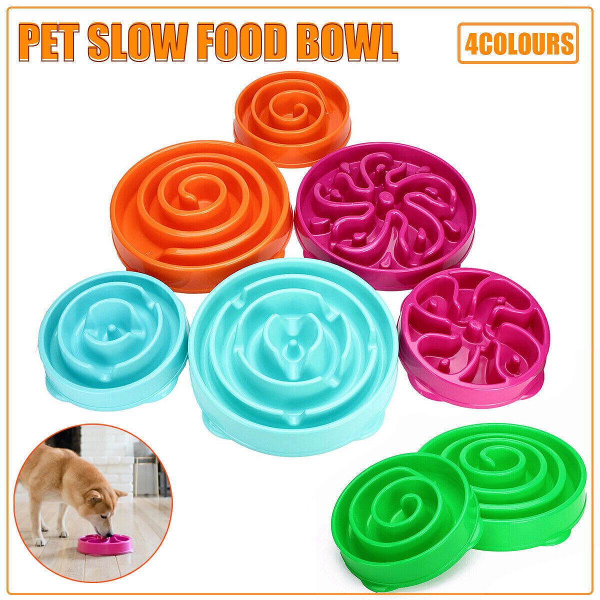 Cat Dog Slow Down Eating Feeder Dish Pet Large / Small Feeding Food Bowl