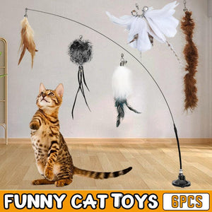 6x Interactive Cat Toys Stick with Suction Cup