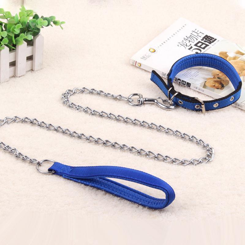 120cm Metal Chain Dog Leash With Padded Handle 3 Colours