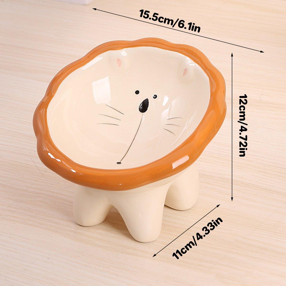 Ceramic Pet Bowl Tilted Design for Neck Protection & Stylish Cartoon Lion