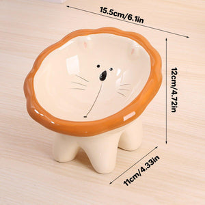 Ceramic Pet Bowl Tilted Design for Neck Protection & Stylish Cartoon Lion