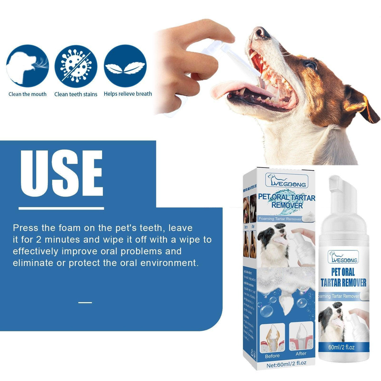 Pet Oral Foam Gentle Tartar Remover for Dogs & Fresh Breath Dental Care