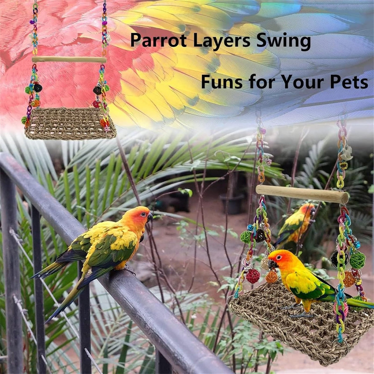 Bird Toy Parrot Toy Hammock Swing Rattan Ball Color Chain Double Layer Swing