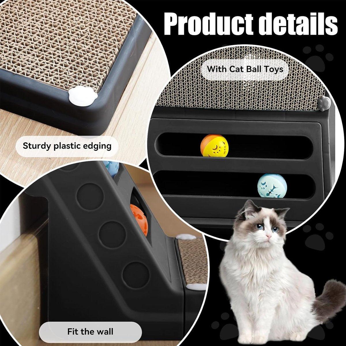 L-Shaped Cat Scratch Board Durable Scratcher with Ball Tracks