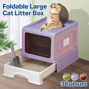 Foldable Enclosed Kitty Litter Box with Drawer for Cats