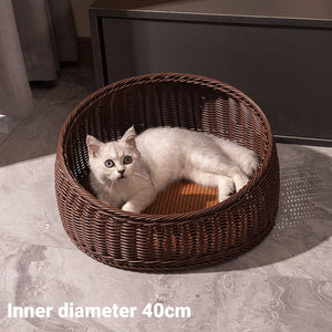 Rattan Cat Bed Open Cat House Summer Bed for Cats Pet Supplies