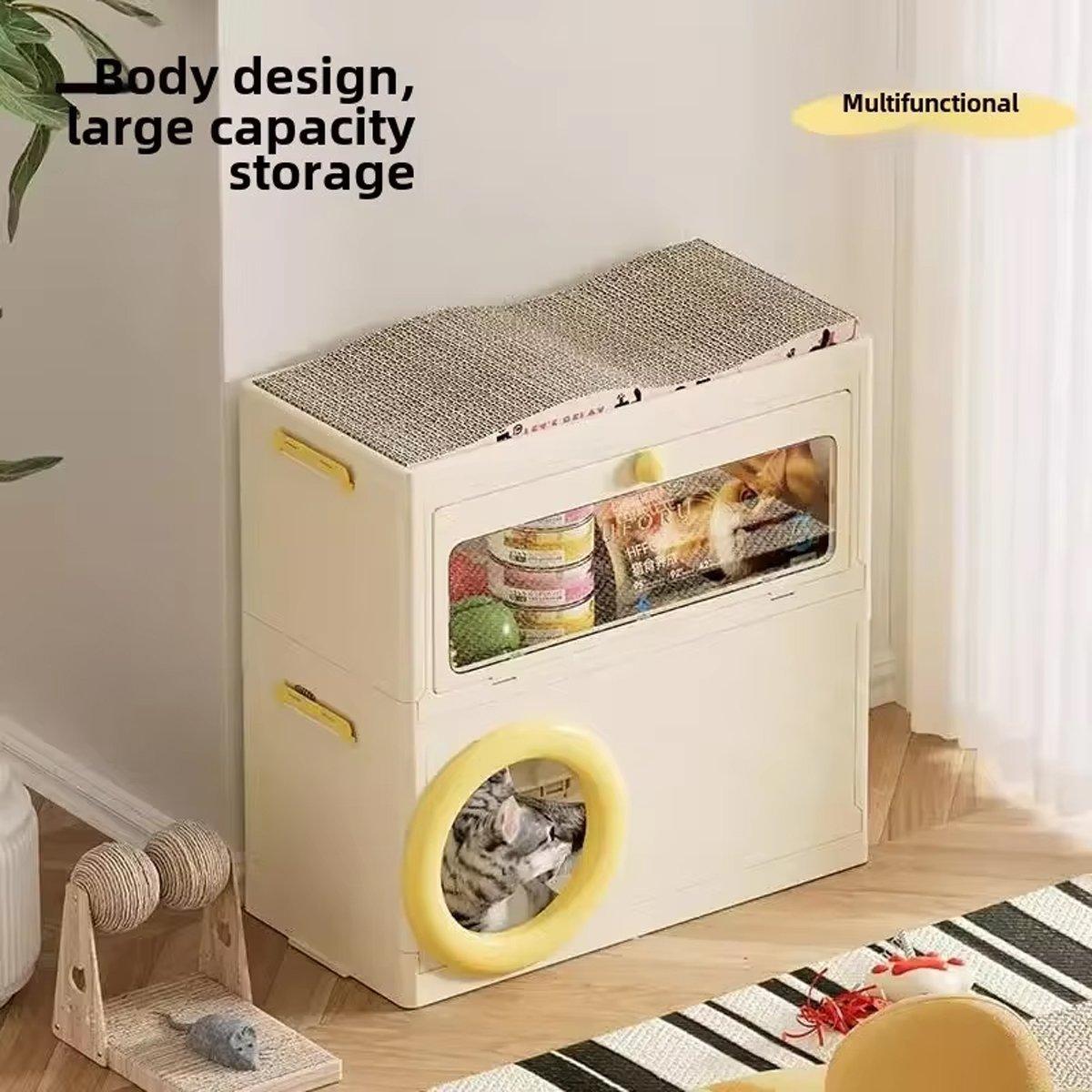 3-in-1 Pet Multifunctional Storage Box Cat Nest Scratcher & Organizer