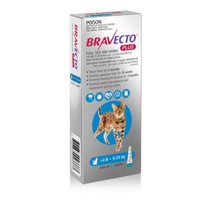 Bravecto Plus for Medium Cats 2.8-6.25KG Cats 3 Month 2 X PIP