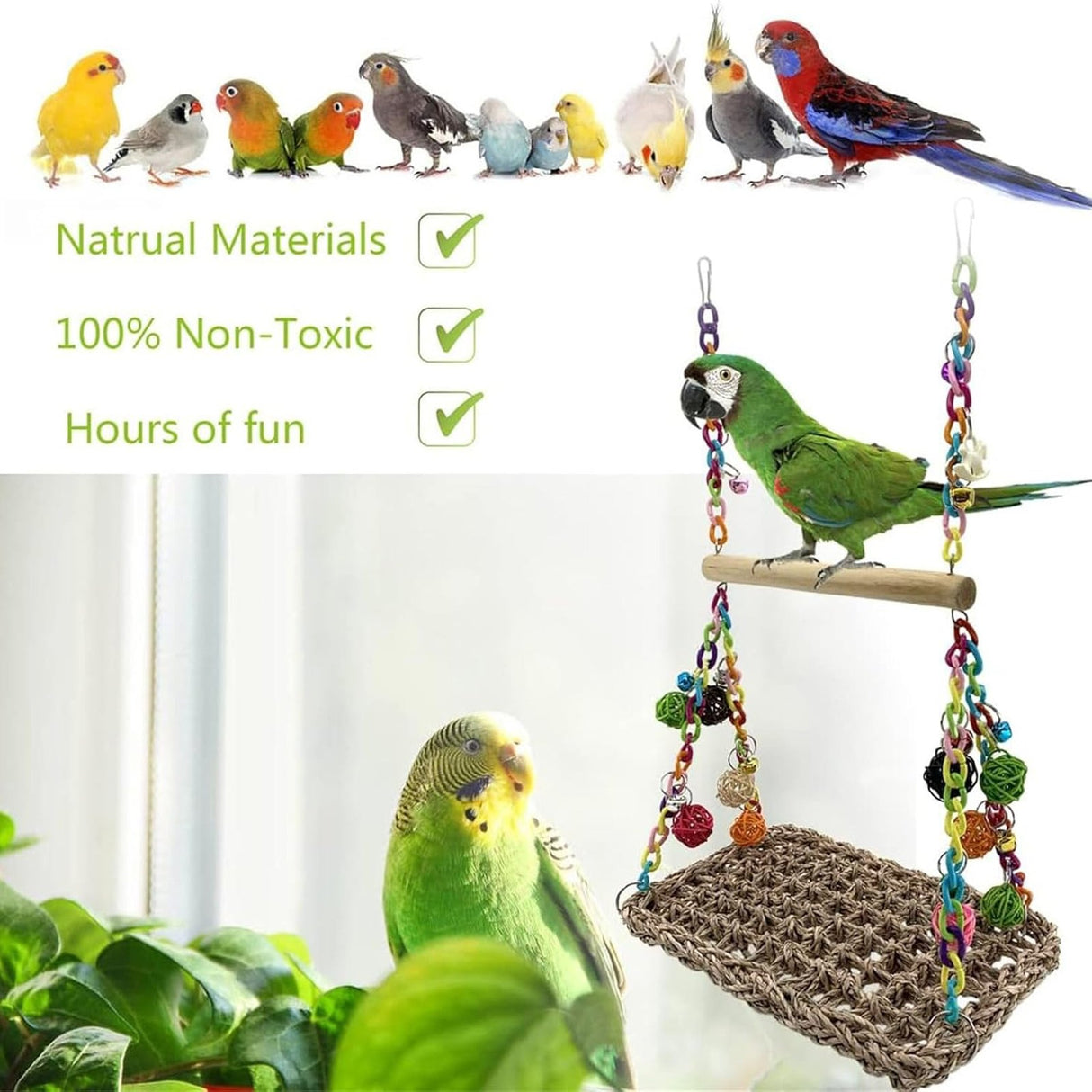 Bird Toy Parrot Toy Hammock Swing Rattan Ball Color Chain Double Layer Swing