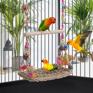 Bird Toy Parrot Toy Hammock Swing Rattan Ball Color Chain Double Layer Swing