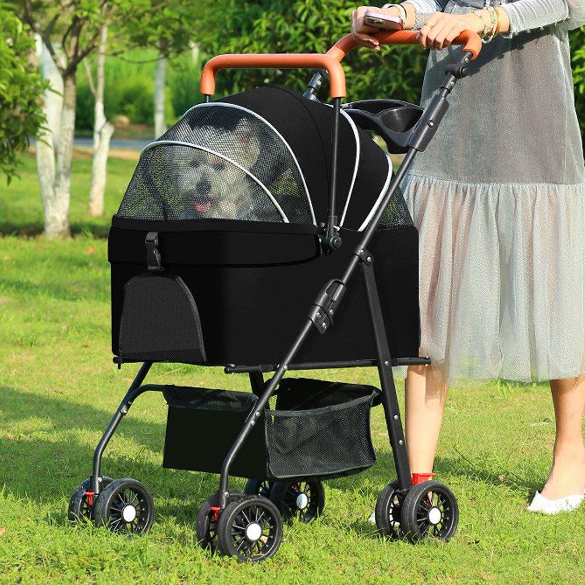 2-in-1 Foldable Pet Stroller with Detachable Carrier