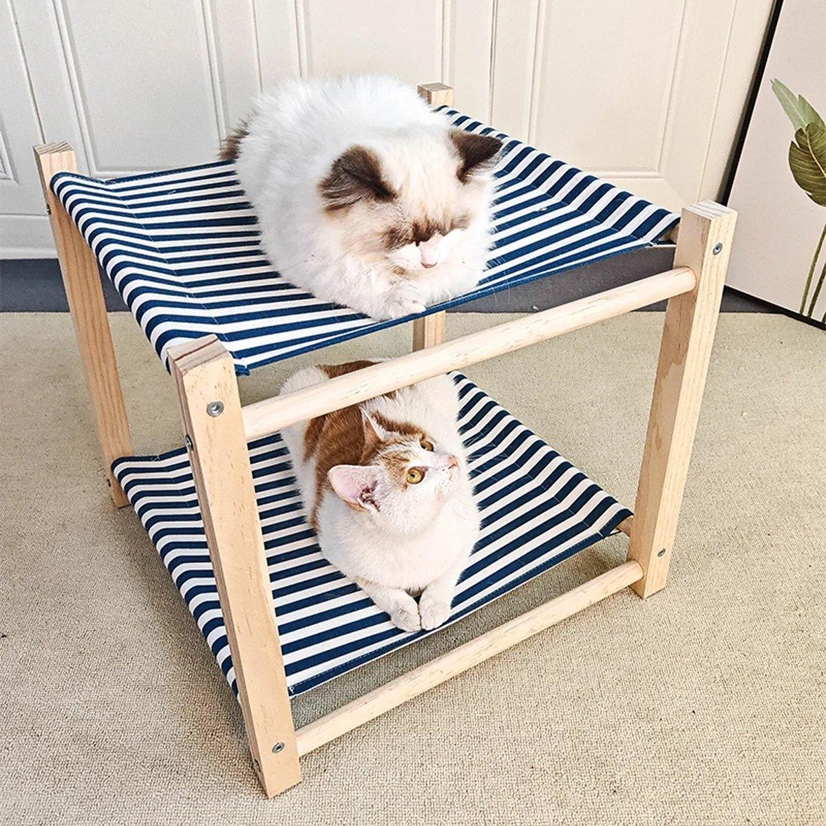 Solid Wood Dual-Layer Cat Hammock Cat Bed